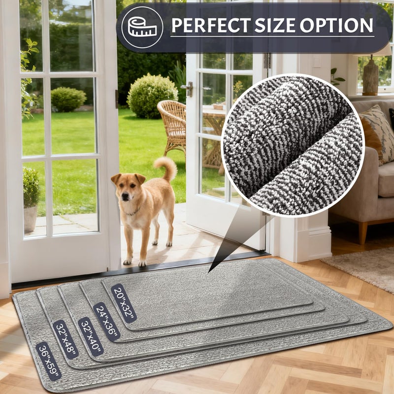 REFETONE Indoor Doormat, Front Door Mat 20"x32" Absorbent Rubber Backing Non Slip Back Door Mats, Washable Low-Profile Inside Floor Mat Door Rugs for Entryway, Resist Dirt Mud Mat for Dogs, Grey - Image 5